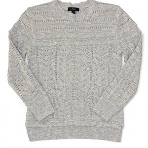 J.Crew Crewneck Scalloped Pointelle Wool Blend Sweater XXS Gray